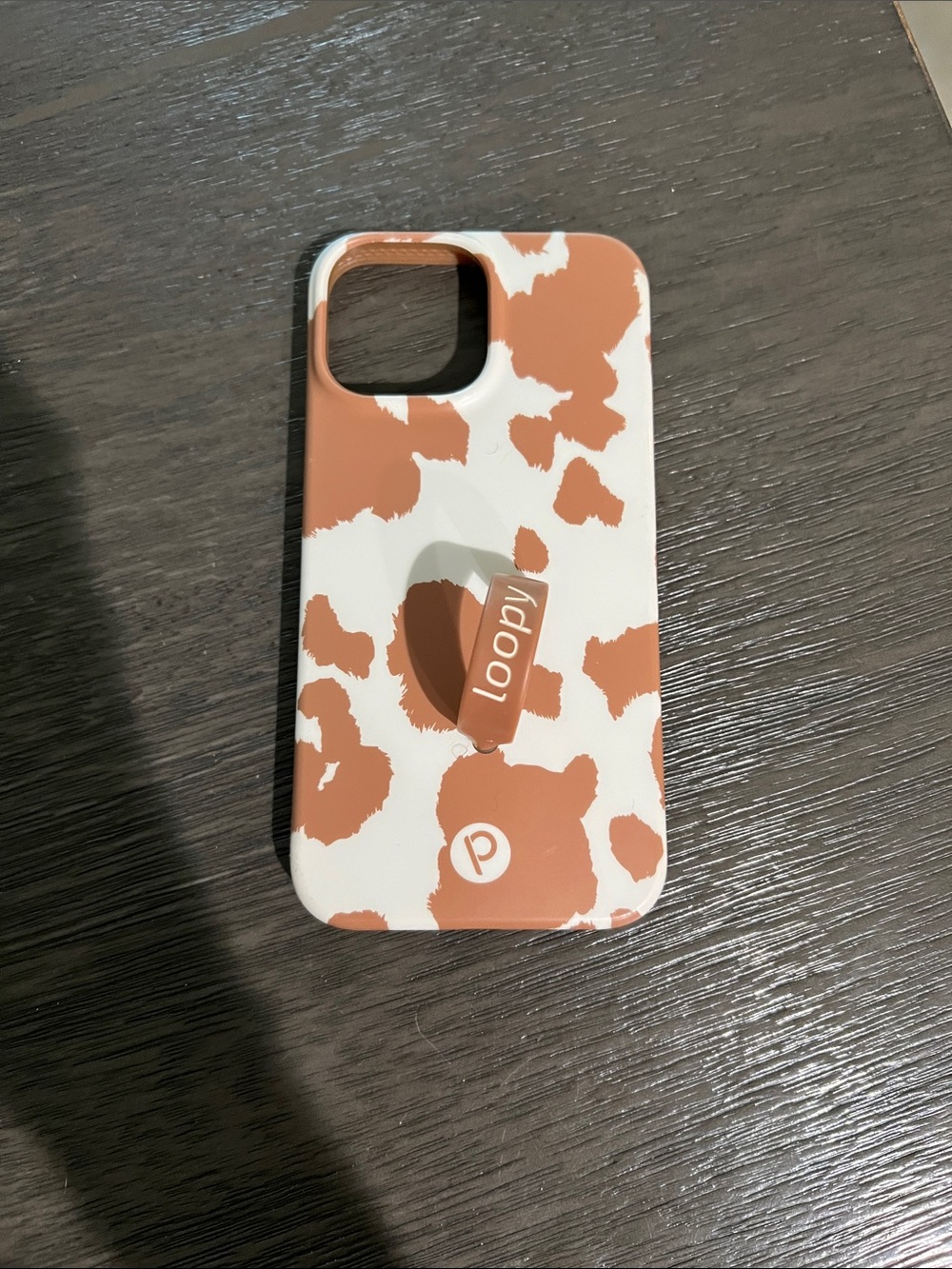 Loopy Case White and Tan Cow-Print Phone Case with Built-In Loop